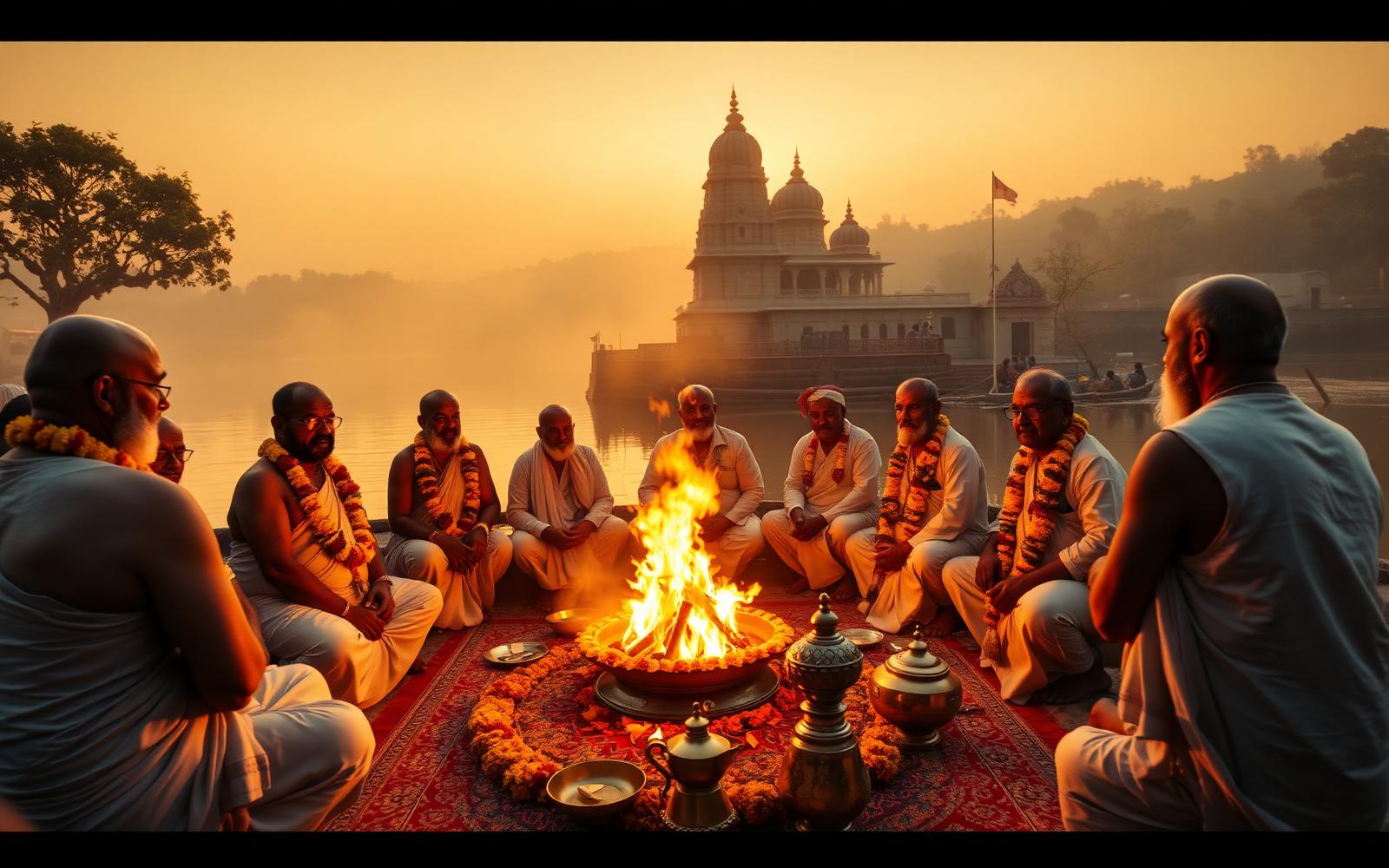 Cérémonie védique réalisée dans un paysage sacré en Inde